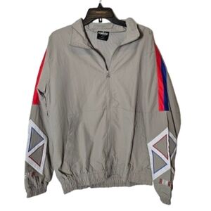 Raw Gear Taupe Windbreaker Jacket with Red and Blue Accents NWT Size Medium